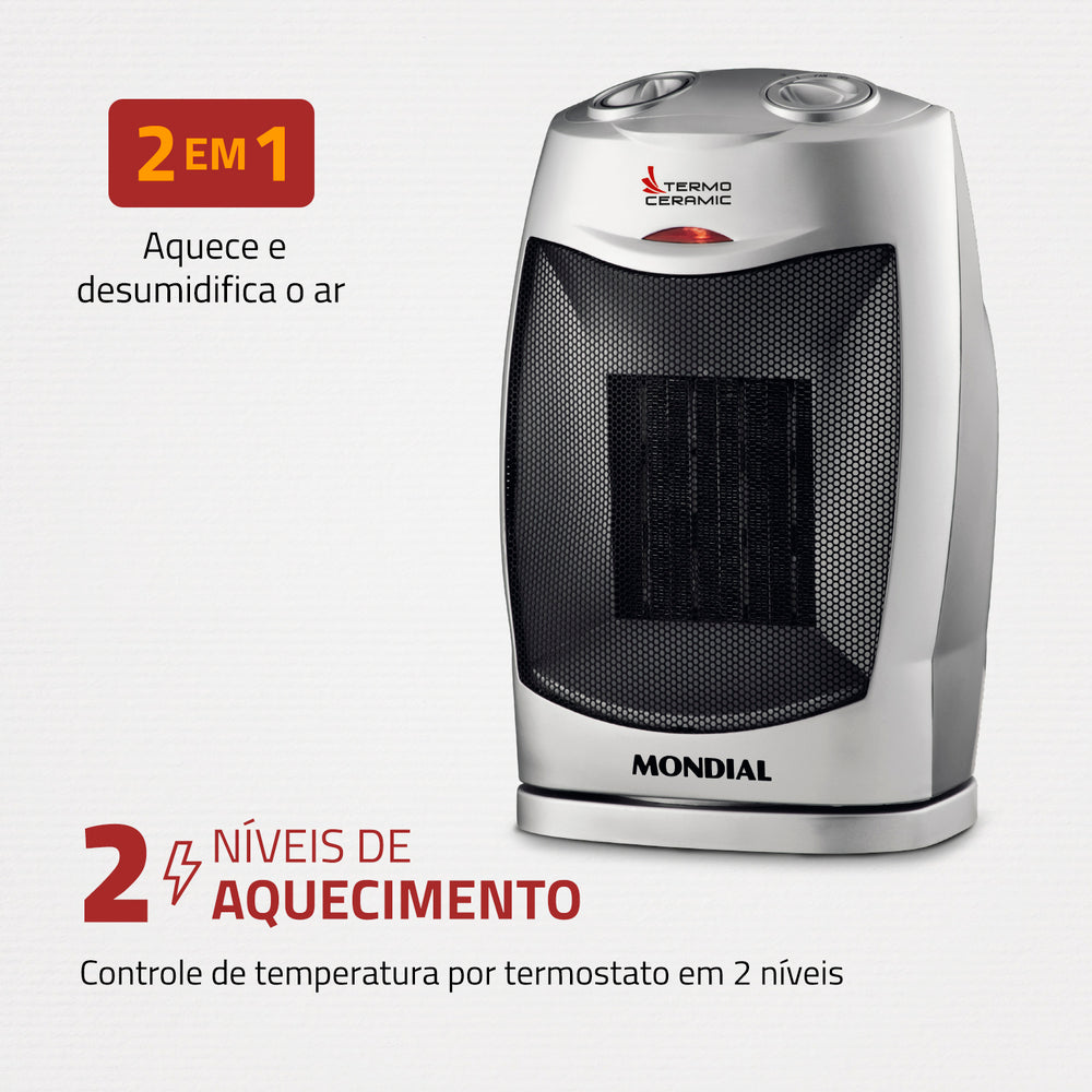 Aquecedor Portátil Mondial A-05 Cerâmica 2 Níveis Temperatura Aquecedor Portátil Mondial A-05 Cerâmica 2 Níveis Temperatura
